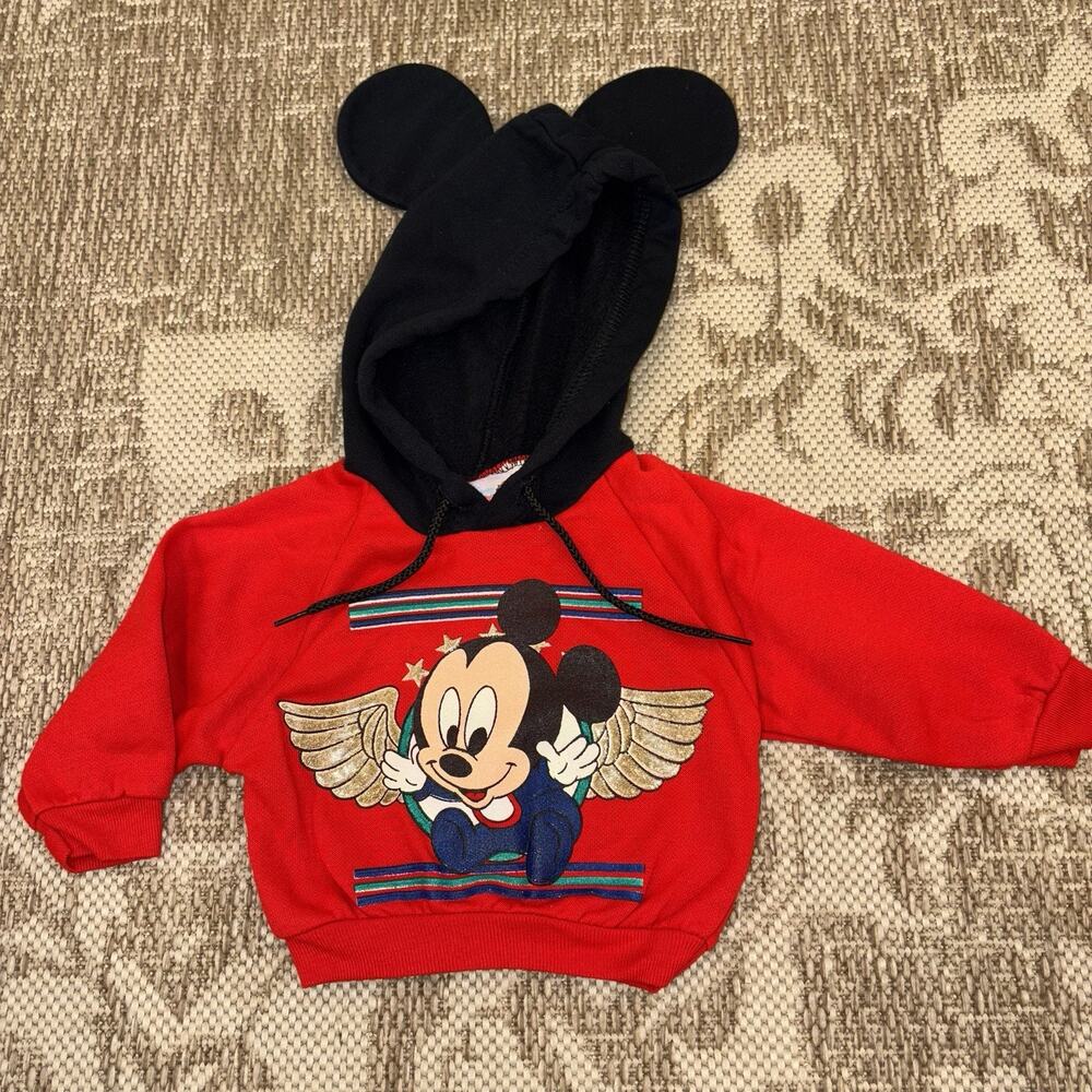 Vintage 80’s 90’s Disney Babies Mickey Red Hoodie Mickey Ears Size 6-12 Months